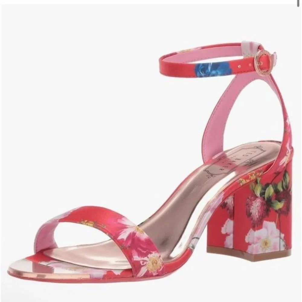 Ted Baker Rozie Block Heel Sandal in Berry Sundae Mix Satin Size EU 42 / US 11.5